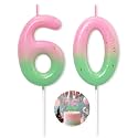 Pink Green Number 60 Candle Happy Birthday 3D Number Candles for Birthday Cake Party Decoration Wedding Anniversary Celebration Supplies