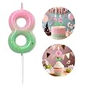 Pink Green Number 8 Candle Happy Birthday 3D Number Candles for Birthday Cake Party Decoration Wedding Anniversary Celebration Supplies
