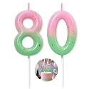 Pink Green Number 80 Candle Happy Birthday 3D Number Candles for Birthday Cake Party Decoration Wedding Anniversary Celebration Supplies
