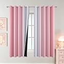 Pink and Greyish White Ombre Blackout Curtains for Bedroom 62x63 Inch Long