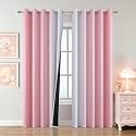 Pink and Greyish White Ombre Blackout Curtains for Bedroom 62x84 Inch Long