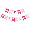 Pink Happy Birthday Banner Sign Happy Birthday Bunting Banner Garland for Kids Girls Baby 1st Birthday Tea Party Decorations Bunting Flag Birthday Party Supplies