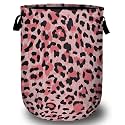 Pink Leopard Laundry Basket, Laundry Hamper Collapsible Oxford Cloth with Handle Clothes Storage Bin for Bathroom Laundry Room Bedroom 15.7 X 20 Inch