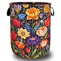 Beautiful Flower Laundry Basket Oxford Cloth Foldable Hamper 18.9x16.5Inch