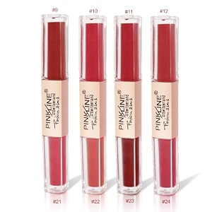 pink line 2 in 1 dual head intense matte velvet lip gloss non-cracking long-lasting waterproof liquid lipstick makeup face eye glow shimmer shinning lip gloss set pack of 4