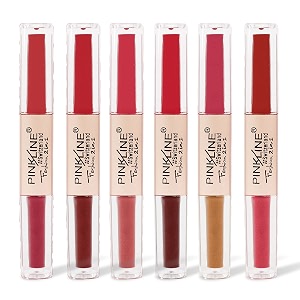 pink line 2 in 1 dual head intense matte velvet lip glossnon-cracking long-lasting waterproof liquid lipstickshinning lip gloss set pack of 6