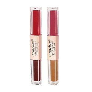 pink line 2 in 1 dual head intense matte velvet lip gloss non-cracking long-lasting waterproof liquid lipstick makeup lip gloss set pack of 2