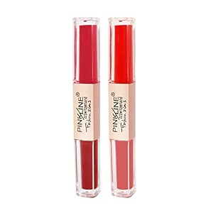 pink line 2 in 1 dual head intense matte velvet lip glossnon-cracking long-lasting waterproof liquid lipsticklip gloss set pack of 2