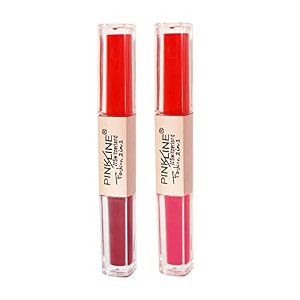 pink line 2 in 1 dual head intense matte velvet lip glossnon-cracking long-lasting waterproof liquid lipsticklip gloss set pack of 2