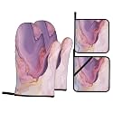 Pink Marble Oven Mitts and Pot Holders Sets - Pink Purple Kitchen Mitts Potholders 4 Pack Heat Resistant Modern Oven Gloves Hot Pads for Kitchen Baking Grilling Party