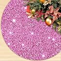 Pink Mini Christmas Tree Skirt Sequins Sparkling Xmas Tree Skirts 21 Inch Velvet Tree Skirt Mat Glitter Christmas Tree Base Cover Embroidery Shiny Tree Mats for Christmas Holiday Ornament