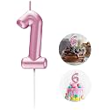 Pink Number 1 Candle Happy Birthday 3D Number Candles for Birthday Cake Party Decoration Wedding Anniversary Celebration Supplies