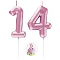 Pink Number 14 Candle Happy Birthday 3D Number Candles for Birthday Cake Party Decoration Wedding Anniversary Celebration Supplies