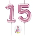 Pink Number 15 Candle Happy Birthday 3D Number Candles for Birthday Cake Party Decoration Wedding Anniversary Celebration Supplies
