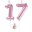 Pink Number 17 Candle Happy Birthday 3D Number Candles for Birthday Cake Party Decoration Wedding Anniversary Celebration Supplies