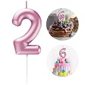 Pink Number 2 Candle Happy Birthday 3D Number Candles for Birthday Cake Party Decoration Wedding Anniversary Celebration Supplies