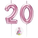 Pink Number 20 Candle Happy Birthday 3D Number Candles for Birthday Cake Party Decoration Wedding Anniversary Celebration Supplies