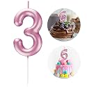 Pink Number 3 Candle Happy Birthday 3D Number Candles for Birthday Cake Party Decoration Wedding Anniversary Celebration Supplies