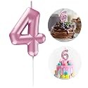 Pink Number 4 Candle Happy Birthday 3D Number Candles for Birthday Cake Party Decoration Wedding Anniversary Celebration Supplies