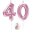 Pink Number 40 Candle Happy Birthday 3D Number Candles for Birthday Cake Party Decoration Wedding Anniversary Celebration Supplies