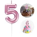 Pink Number 5 Candle Happy Birthday 3D Number Candles for Birthday Cake Party Decoration Wedding Anniversary Celebration Supplies