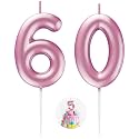 Pink Number 60 Candle Happy Birthday 3D Number Candles for Birthday Cake Party Decoration Wedding Anniversary Celebration Supplies