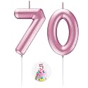 Pink Number 70 Candle Happy Birthday 3D Number Candles for Birthday Cake Party Decoration Wedding Anniversary Celebration Supplies