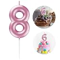 Pink Number 8 Candle Happy Birthday 3D Number Candles for Birthday Cake Party Decoration Wedding Anniversary Celebration Supplies