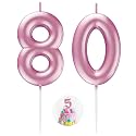 Pink Number 80 Candle Happy Birthday 3D Number Candles for Birthday Cake Party Decoration Wedding Anniversary Celebration Supplies