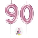 Pink Number 90 Candle Happy Birthday 3D Number Candles for Birthday Cake Party Decoration Wedding Anniversary Celebration Supplies