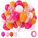 Pink and Orange Balloons, 100Pcs 12inch Hot Pink Orange Pink Latex Balloons and Confett Balloons with 1 Ribbons for Birthday Baby Shower Wedding Graduation Tropical Party Decoration