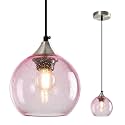 Pink Pendant Lights Kitchen Island 1 Pack, 5.9 in Seeded Glass Globe