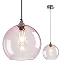 Pink Pendant Lights Kitchen Island 1 Pack, 9.84 in Seeded Glass Globe