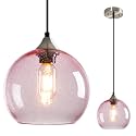 Pink Pendant Lights Kitchen Island 1 Pack, 7.87 in Seeded Glass Globe