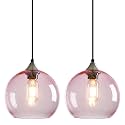 Pink Pendant Lights Kitchen Island 2 Pack, 7.87 in Seeded Glass Globe