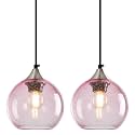 Pink Pendant Lights Kitchen Island 2 Pack, 5.9 in Seeded Glass Globe