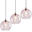 Pink Pendant Lights Kitchen Island 3 Pack, 9.84 in Seeded Glass Globe