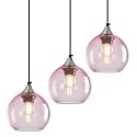 Pink Pendant Lights Kitchen Island 3 Pack, 5.9 in Seeded Glass Globe