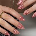 Pink Press On Nails Cat Eye Polka