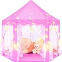 Pink Princess Tent for Girls, Kids Play Tent with LED Large Star Lights, Castle Playhouse Tent for Children Indoor Outdoor Games, 55×53 Inches
