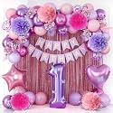 Pink Purple 1st Birthday Party Decoration for Girls Number 1 Princess Decor