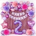 Pink Purple 2nd Birthday Party Decoration for Girls Number 2 Princess Decor