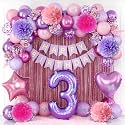 Pink Purple 3rd Birthday Party Decoration for Girls Number 3 Princess Decor