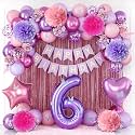 Pink Purple 6th Birthday Party Decoration for Girls Number 6 Princess Decor