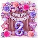 Pink Purple 8th Birthday Party Decoration for Girls Number 8 Princess Decor