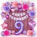 Pink Purple 9th Birthday Party Decoration for Girls Number 9 Princess Decor