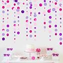 Pink and Purple Party Decorations Circle Dots Garland Hot Pink Lavender Hanging Polka Dot Streamer for Birthday Bridal Shower Wedding Bachelorette Anniversary Party Supplies