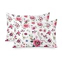 Pink Red Floral Satin Pillowcases King Size Set of 2 Cooling Farmhouse Flower Silk Pillow Cases for Hair and Skin Smooth Soft Zippered Spring Summer Rustic Throw Pillow Covers for Women Men 20"x36"