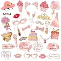 Pink Rose Gold Girl Birthday Photo Booth Props - 33 Pcs Girl Birthday Party Decorations, Sweet 16 Princess Theme Selfie Props Kit with Sticks, Compact Selfies Size