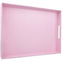 Pink Serving Tray for Coffee Table, Rectangular Plastic Decorative Tray with Handles for Entertaining, Outdoor Patio, Living Room, Ottoman, Bathroom Counter, 11.8”*15.7”*1.6”